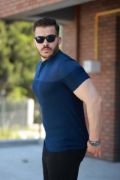 Erkek Hakim Yakalı Kısa Kollu Pamuklu T-shirt resmi